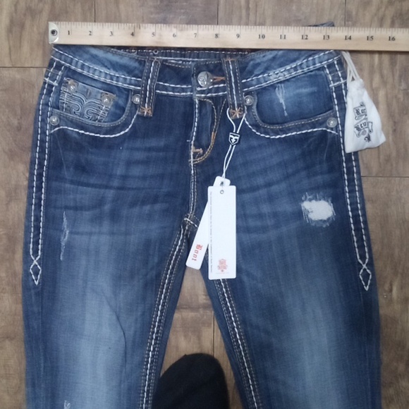 Rock Revival NWT Women's 26 Bootcut Tricia Embellished Faux Leather Flap Pockets - Picture 8 of 11